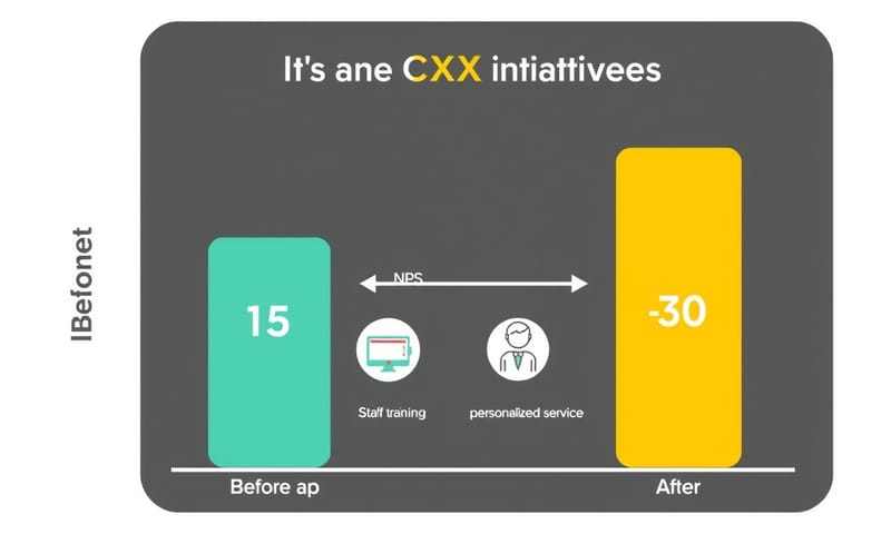 CX改善施策の前後でのNPSスコアの変化を示すインフォグラフィック
