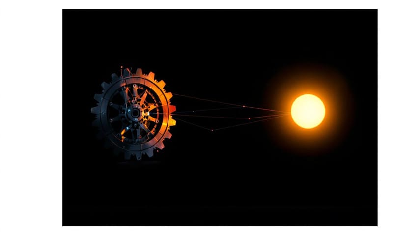 会社の複雑な情報を、世の中に伝わるシンプルな光の糸に紡ぎ直すイメージ。