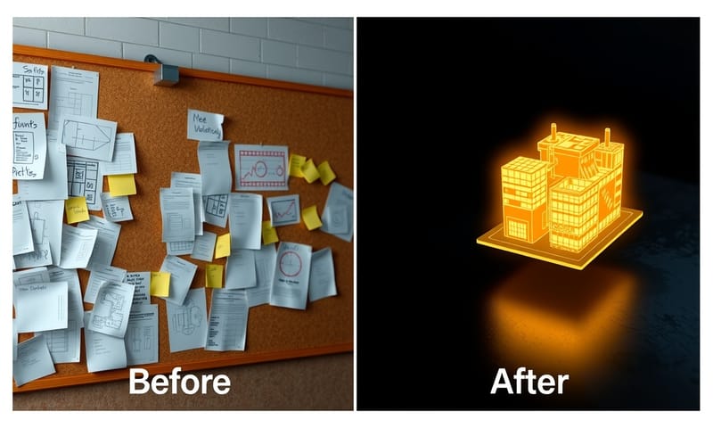 計画（左）と統一されたデジタルツイン（右）の対比