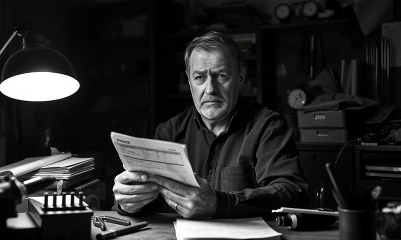 関税によるコスト増の請求書を見て頭を抱える中小企業の経営者