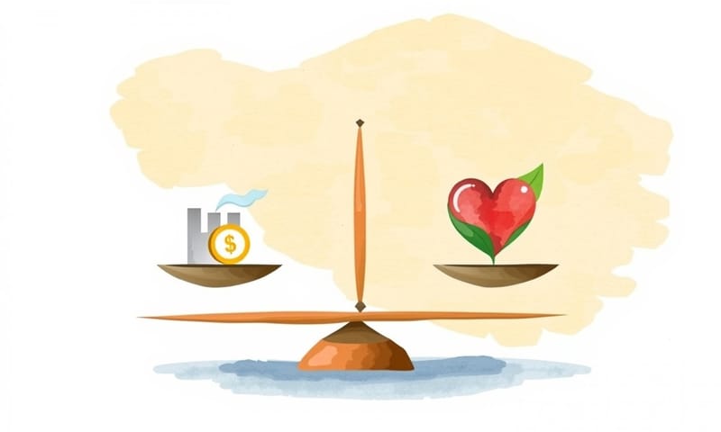 利益と幸福のバランスを象徴する抽象画