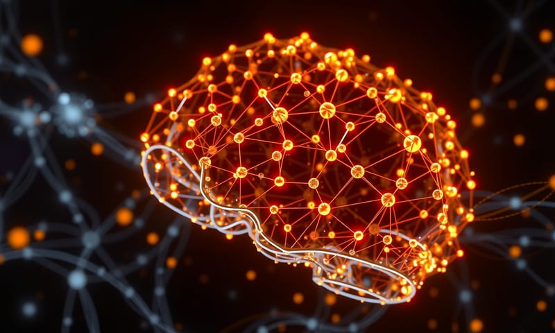 大規模言語モデルの内部をイメージした複雑なネットワーク構造