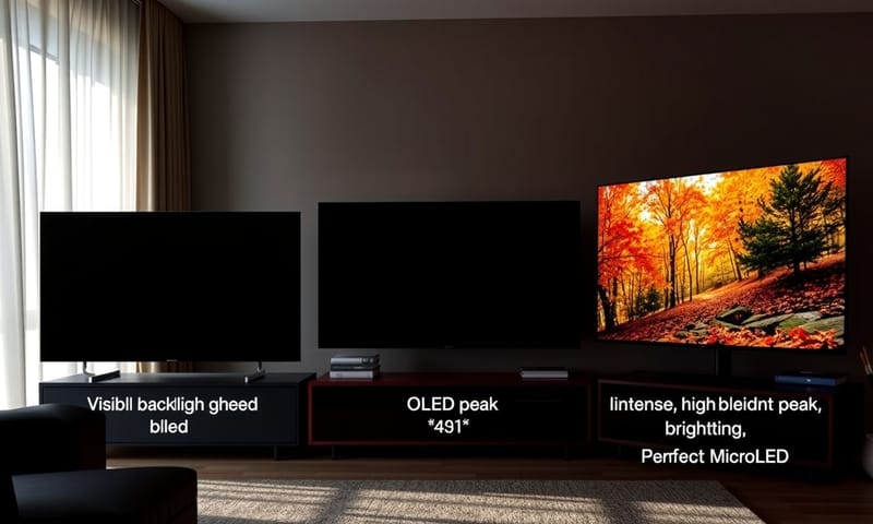 ディスプレイ技術による画質の違い（左から液晶、有機EL、マイクロLED）