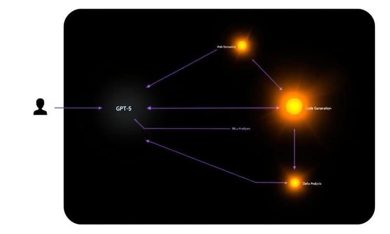 GPT-5の頭の中のイメージ。タスクに応じて思考の深さを自動で切り替える感じ。