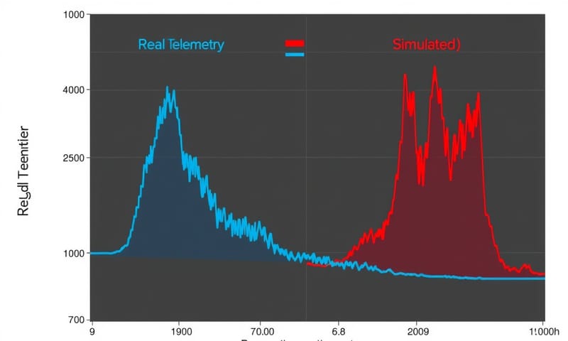 実際のテレメトリ（青）とシミュレーション（赤）の速度比較
