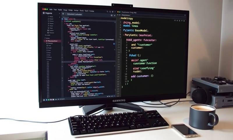 開発環境でのコード例（DjangoモデルとPydantic AI関数の並び）