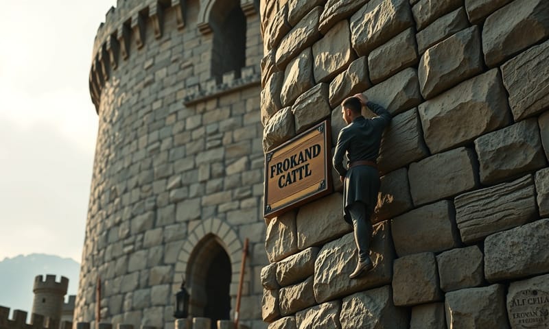 LoRAの仕組みの比喩：巨大な石造りの城に、小さな木製の看板を取り付ける