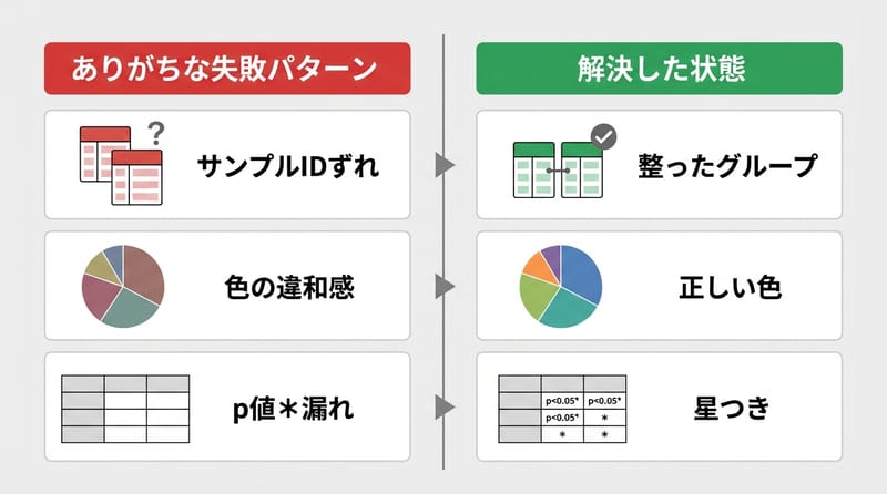 よくあるミス vs 抜けた時の嬉しさ（前後対比）