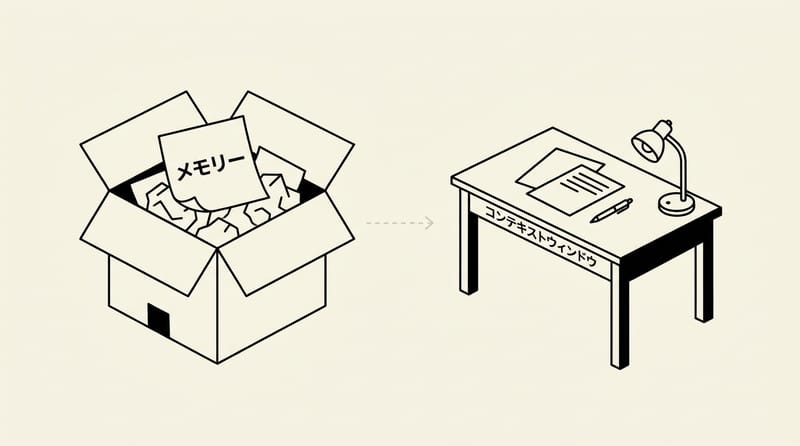 Memoryとcontext windowは別物：保存庫と、今見えている机。