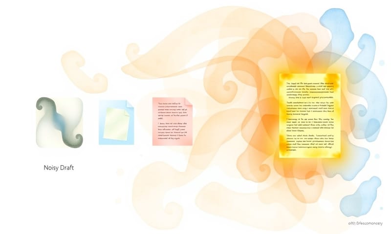 從模糊草稿到清晰報告的「去噪」過程示意