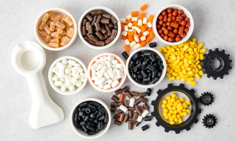 塑膠原料與不同成品的展示