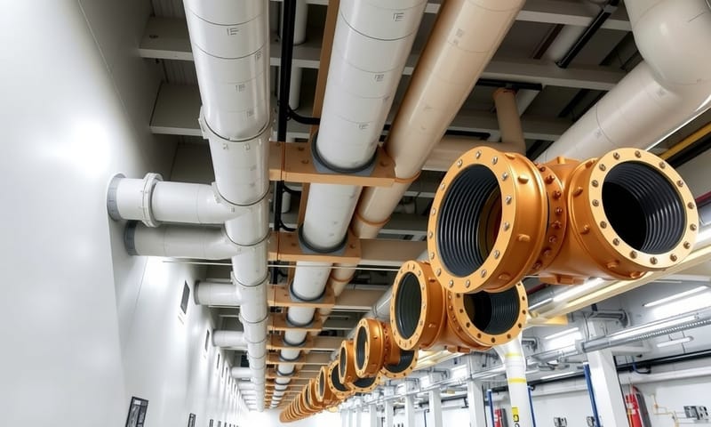 安裝完成的溝槽接頭，展現出現代化機房管線的美感