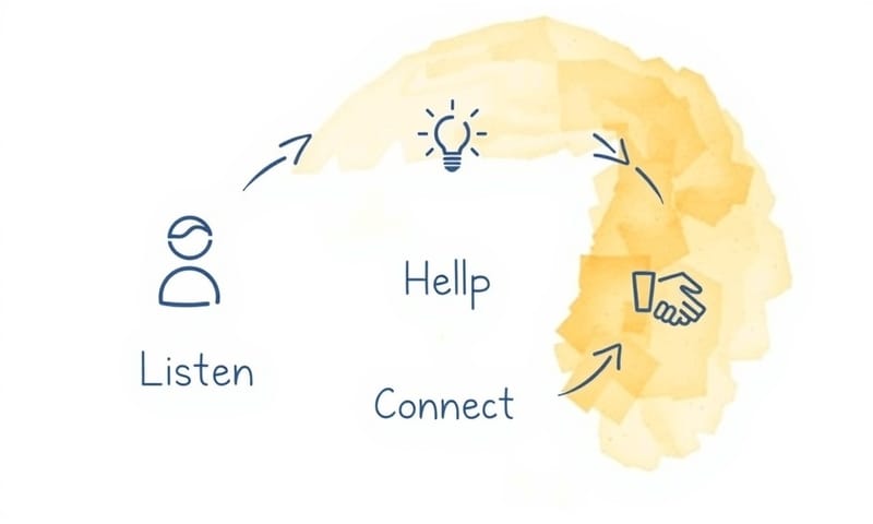 一個簡單的互動循環：傾聽、幫助、連結。