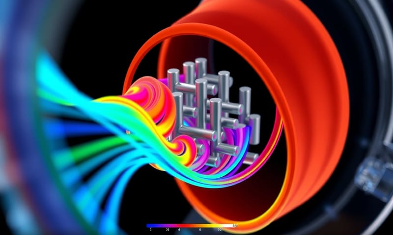 模流分析結果的視覺化呈現，顯示壓力與溫度分佈