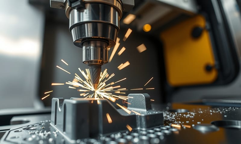 加工過程：CNC銑床正在切削模具鋼材