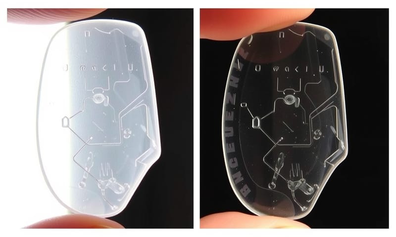 結果對比：左邊為優良品，右邊為有翹曲瑕疵的產品