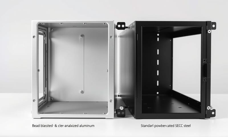 高階鋁製機箱與標準鋼製機箱的外觀質感對比