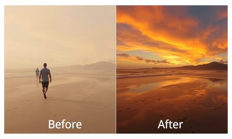 影片經過 AI 調色前後的效果對比