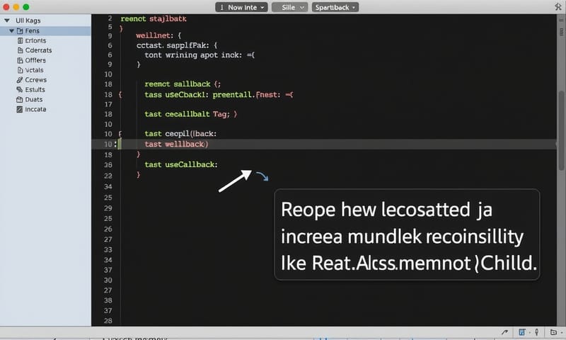 在程式碼編輯器中，useCallback 用來穩定函式參考的範例