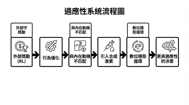 圖 1（Flowchart）：把「外部獎勵 AI」走到「內在狀態 AI」的路徑畫清楚