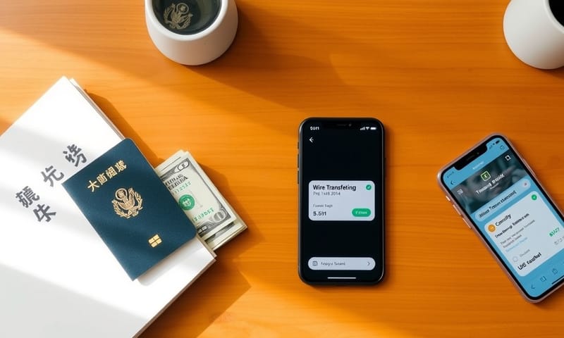 兩種不同的入金路徑：一邊是熟悉的台幣存摺，另一邊則是象徵國際匯款的美金。