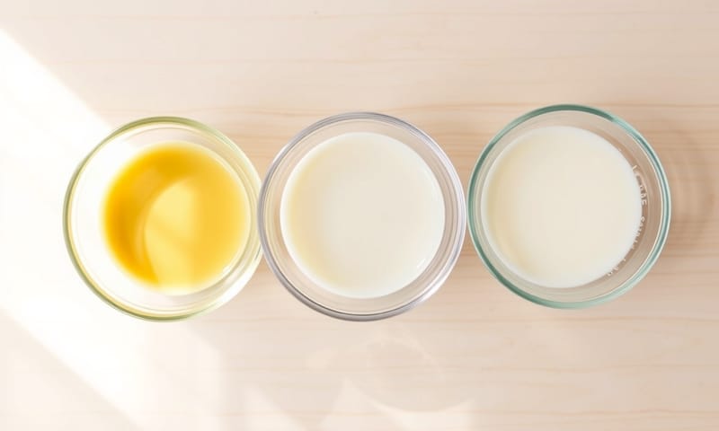 母乳從初乳到成熟乳的顏色變化