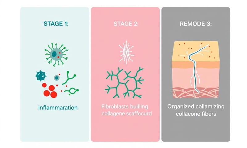 傷口恢復的三個階段示意圖