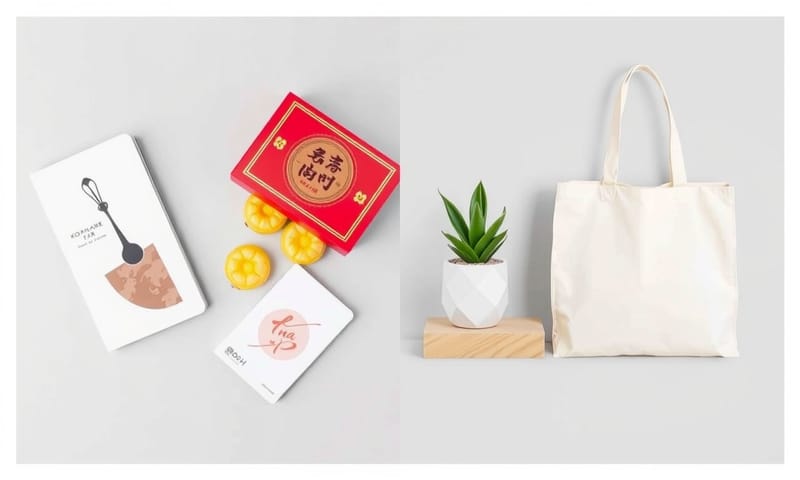 傳統糕餅與現代文創禮品的並列對比