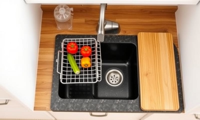 一個小巧但設計精良的廚房，展示了單槽水槽如何與配件搭配使用。