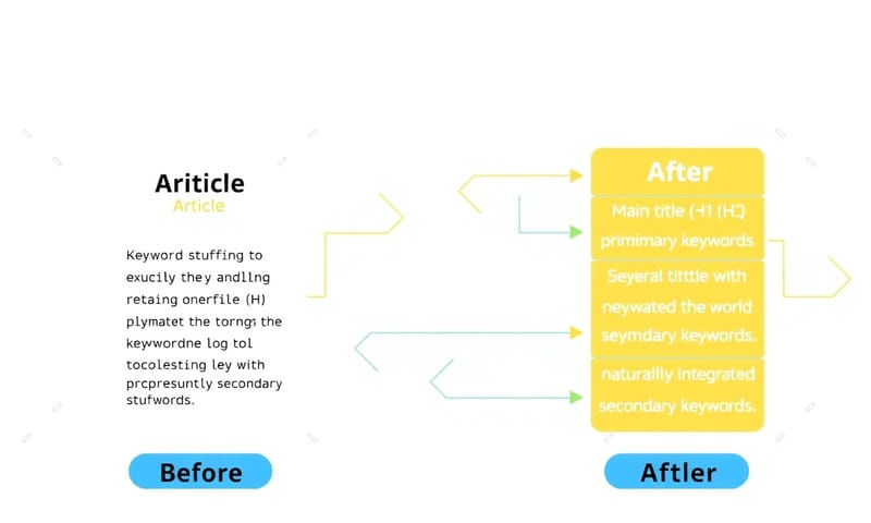 網頁內容結構在關鍵字優化前後的對比