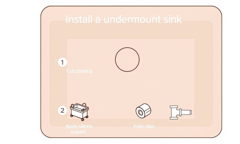 一體式檯面下嵌盆安裝流程示意