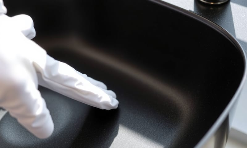 用手實際感受水槽表面的細膩度