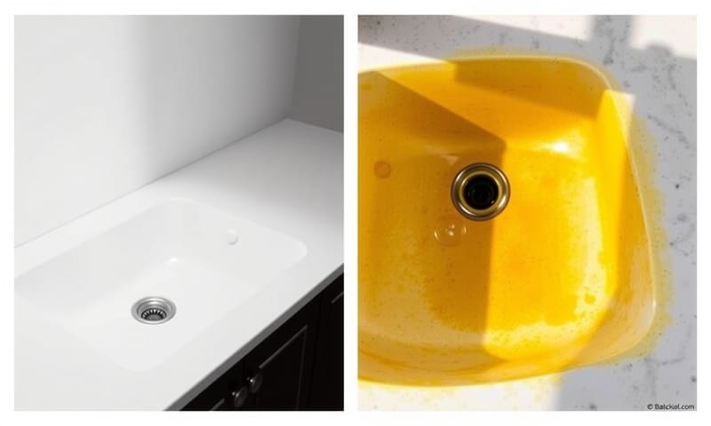品質不佳的水槽長期使用後可能出現的色差與染色問題