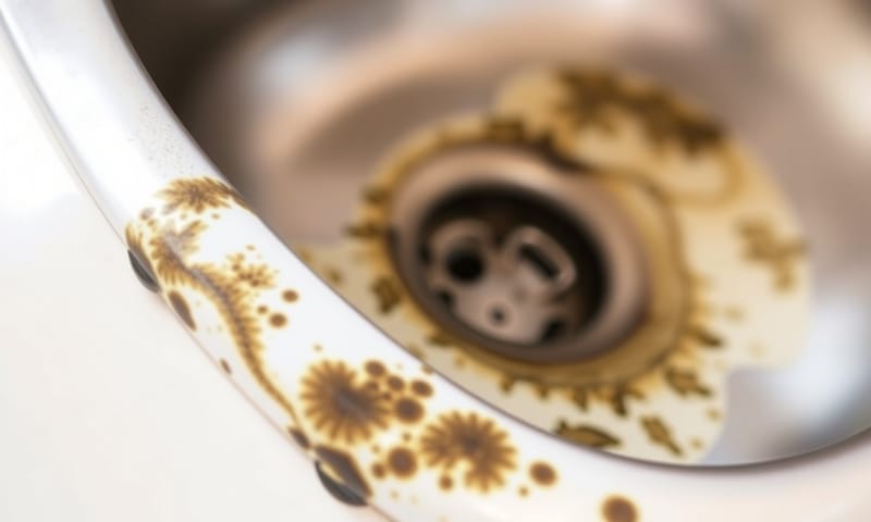 水槽邊緣矽利康發霉的特寫