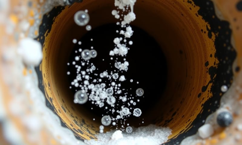 清潔劑在水管中發泡分解污垢的過程