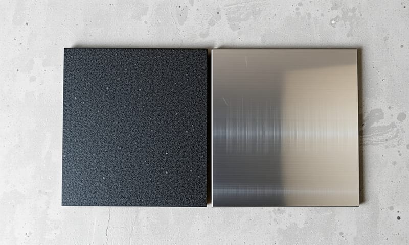 花崗岩複合材料與不鏽鋼材質的並排比較