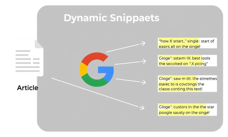 Google 根據不同搜尋詞，動態生成不同摘要的示意圖