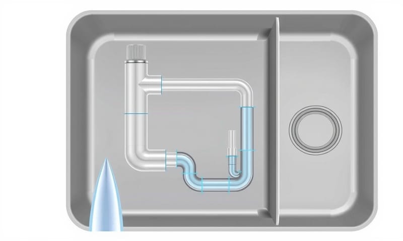龍頭內部剖面，清楚看見冷熱水與飲用水的獨立管道
