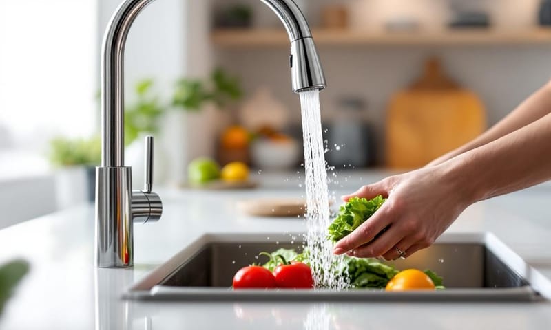 下拉式龍頭可以輕易沖洗水槽各個角落