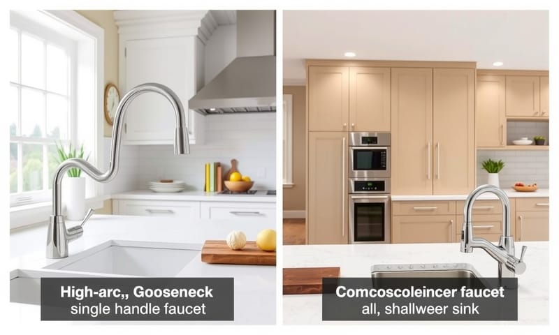 高拋式(左)與標準高度(右)的龍頭對比