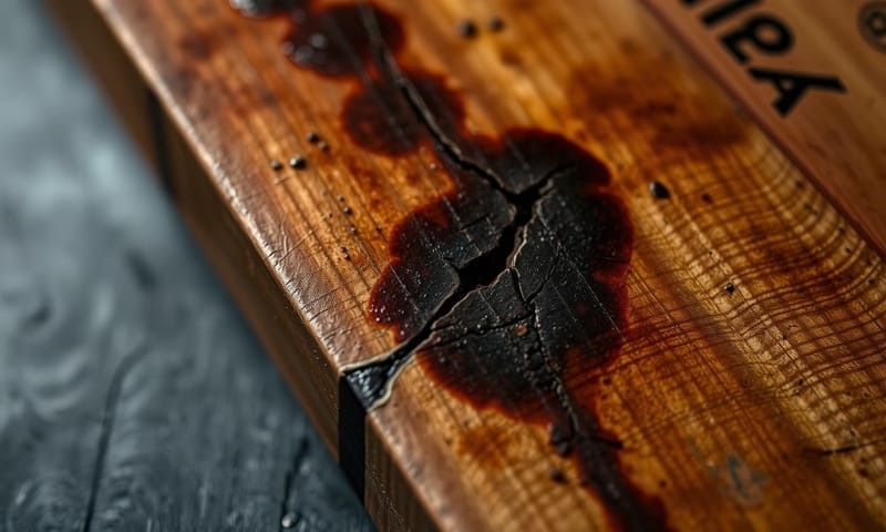 一塊發霉且有裂痕的舊木砧板，象徵著該更換的時刻