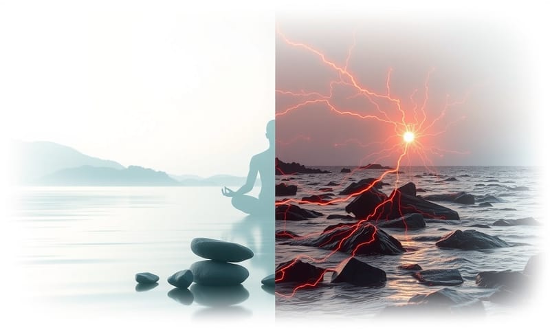 氣血平衡（左）與失衡（右）的抽象概念對比