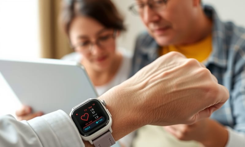 智慧手錶上顯示的心率與睡眠分數。