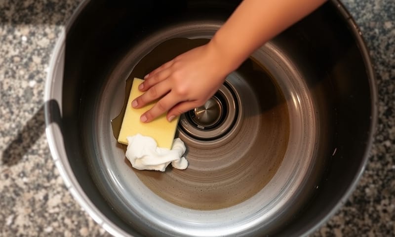 用小蘇打糊對付茶漬的樣子，要溫柔對待它。