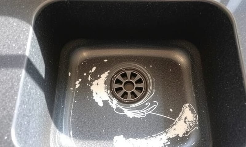 深色花崗岩水槽上惱人的白色水垢