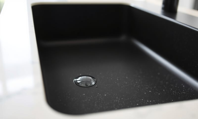 花崗岩水槽的霧面材質近看，展現其細膩的石材質感