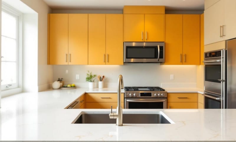 一個因色溫不匹配而顯得不協調的廚房