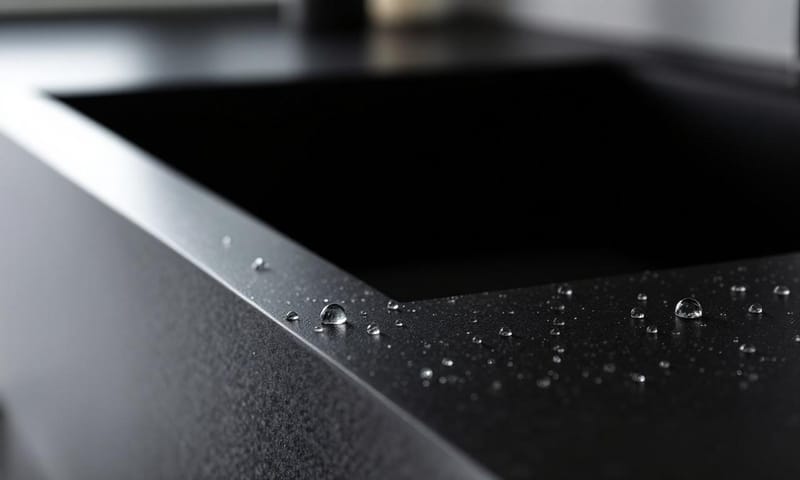 黑色花崗岩水槽的霧面質感與水珠