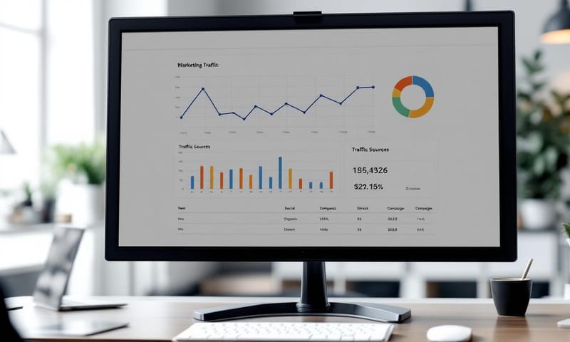 一個典型的行銷儀表板，整合了多種來源的數據