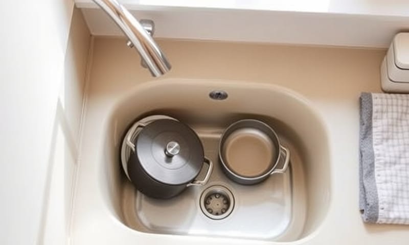 深度足夠的水槽，即使放了鍋具也不顯雜亂